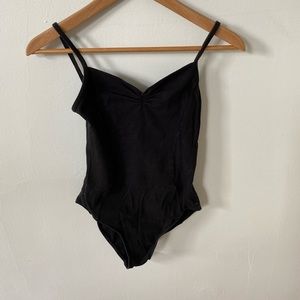 Thin strap front pinch leotard